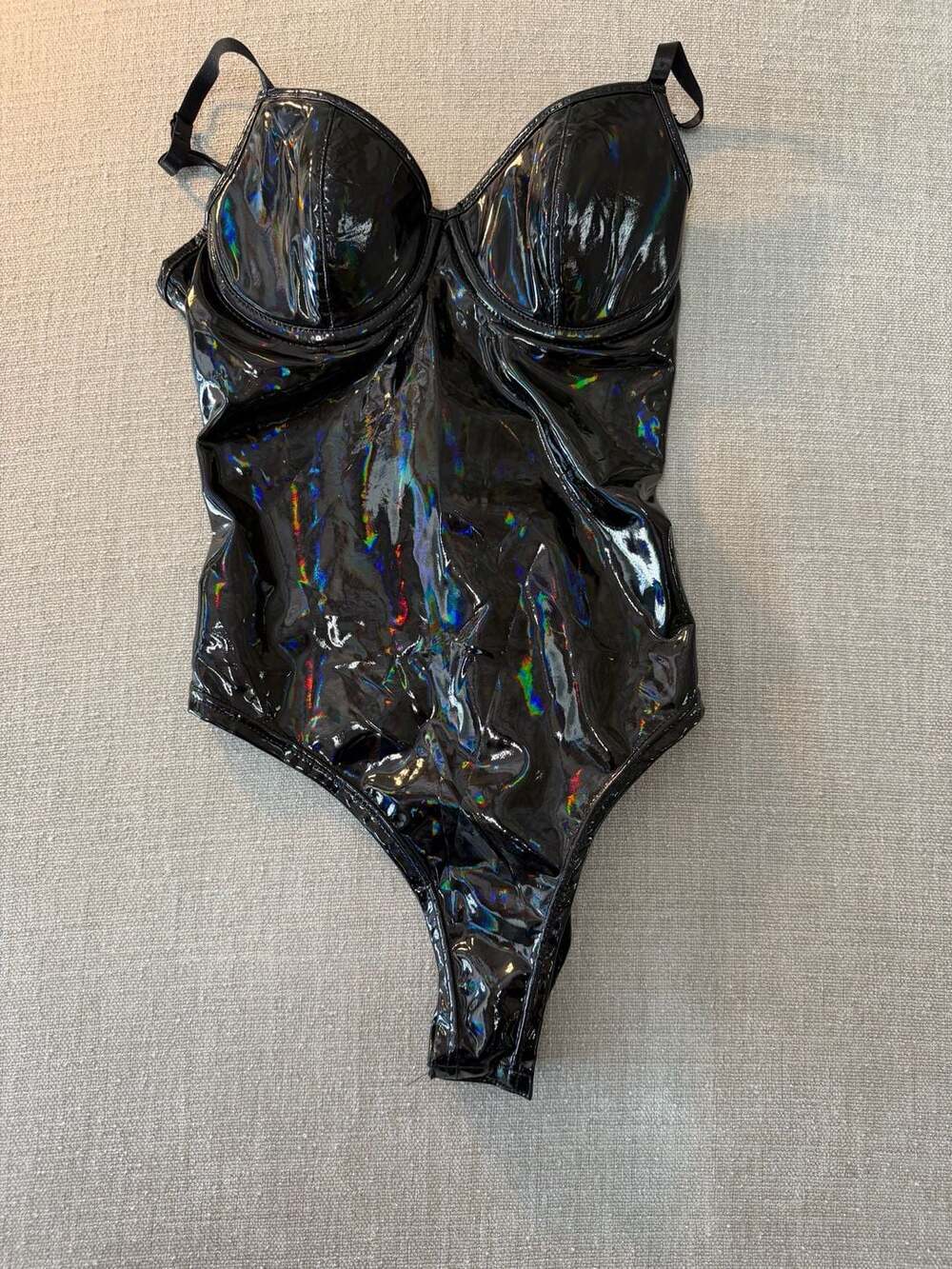 SHEIN SXY Faux Patent Leather Holographic Underwire Bodysuit